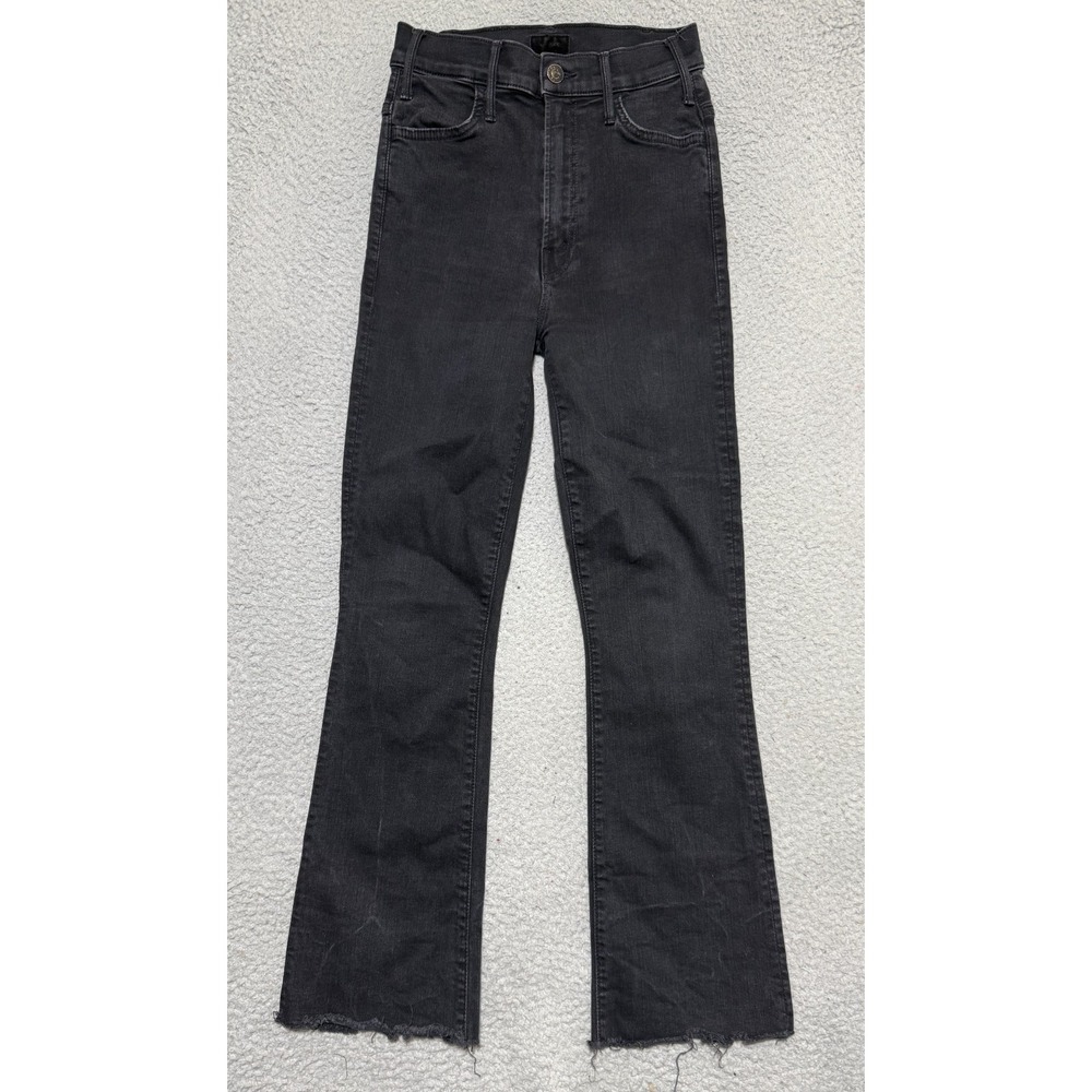 MOTHER The Hustler Ankle Fray Jeans Not Guilty Black High Rise Bootcut Size 24